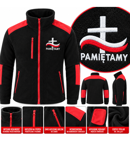 Polar Patriotyczny z Haftem Pamiętamy Krzyż, Czarny -czerwony